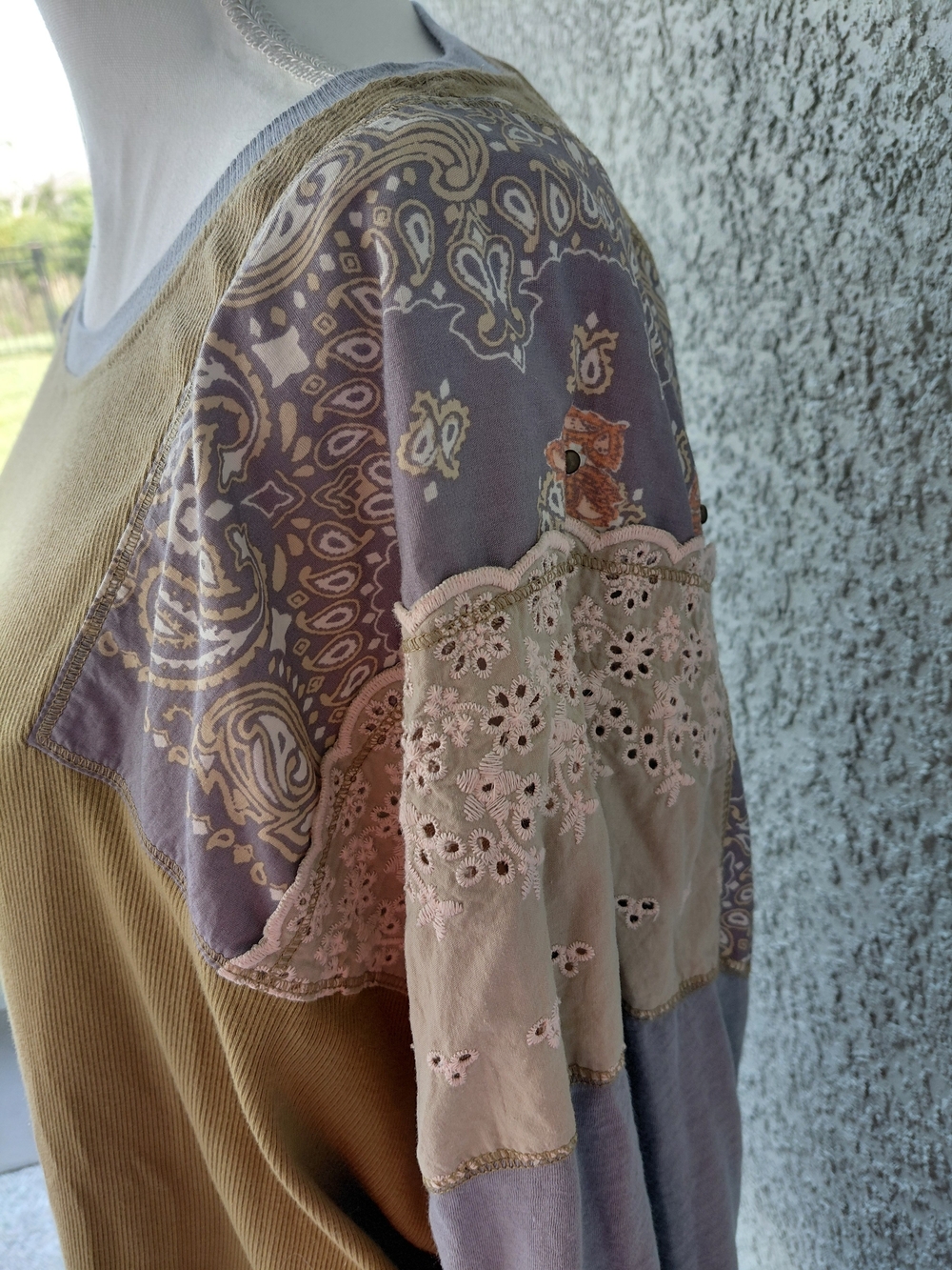 Free People Feelin It Embroidered Top Paisley Patchwork - Picture 4 of 10